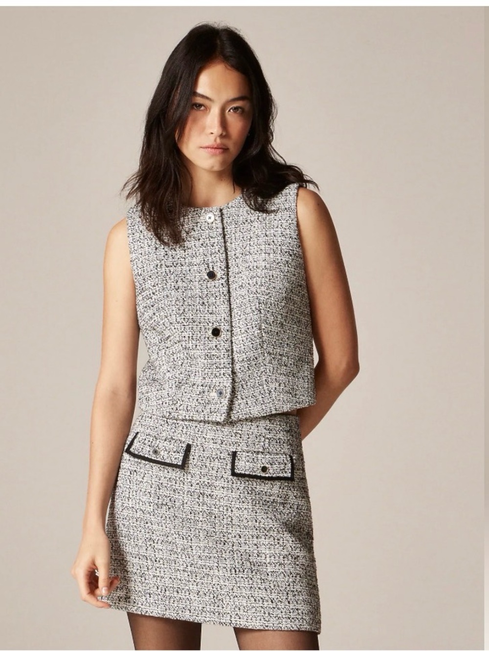 2 Piece J. Crew Black & White Tweed Mini Skirt and Shirt.